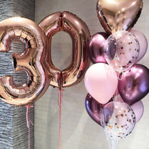 Шары для девушки на день рождения с цифрами розовое золото