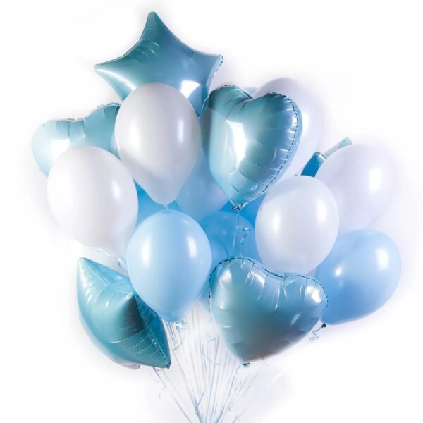 Букет воздушных шариков в бело голубом цвете