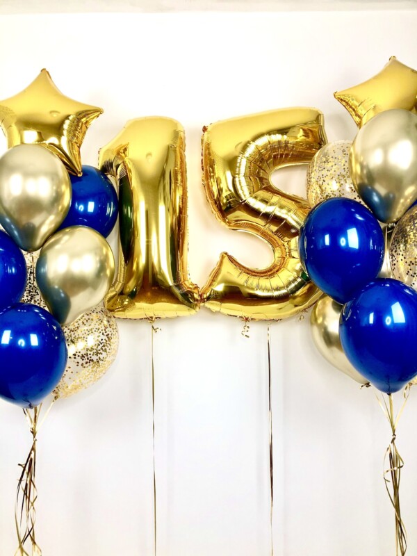 Яркий сине-золотой набор шариков с золотыми цифрами